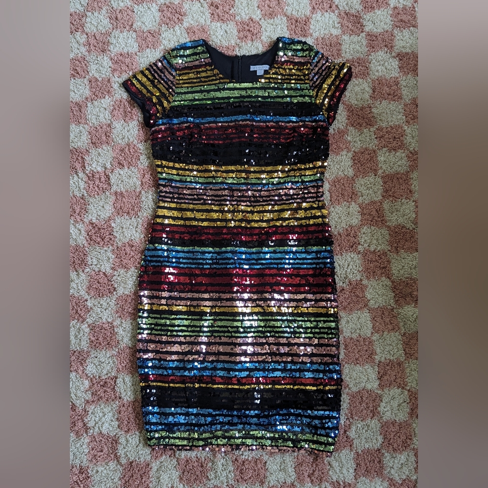 NWT NEW YORK & COMPANY WOMEN MULTI  COLOR SEQUIN SHEATH DRESS SIZE SMALL